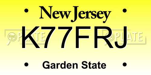K77FRJ New Jersey License Plate