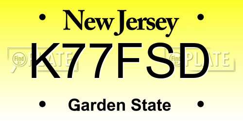 K77FSD New Jersey License Plate