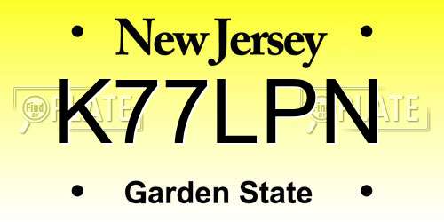 K77LPN New Jersey License Plate