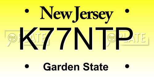 K77NTP New Jersey License Plate