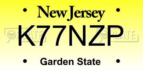 K77NZP New Jersey License Plate