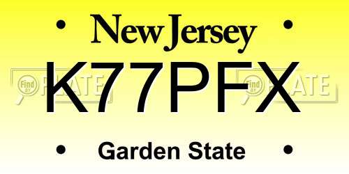 K77PFX New Jersey License Plate