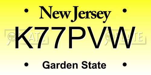 K77PVW New Jersey License Plate