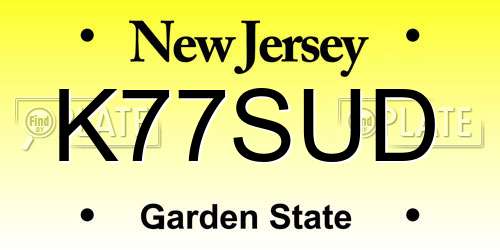 K77SUD New Jersey License Plate