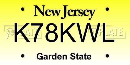 K78KWL New Jersey License Plate