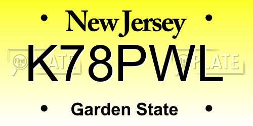 K78PWL New Jersey License Plate