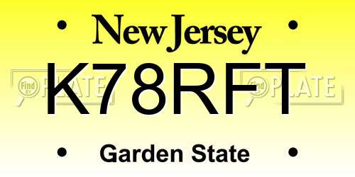 K78RFT New Jersey License Plate