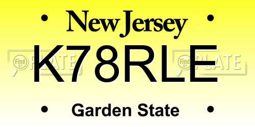 K78RLE New Jersey License Plate