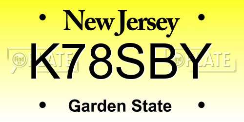 K78SBY New Jersey License Plate
