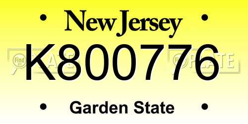K800776 New Jersey License Plate