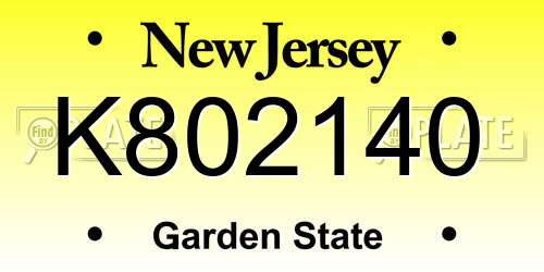 K802140 New Jersey License Plate