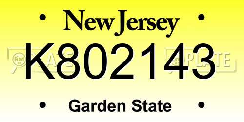 K802143 New Jersey License Plate