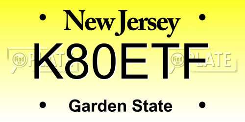 K80ETF New Jersey License Plate