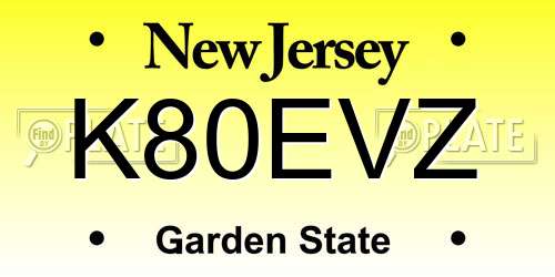 K80EVZ New Jersey License Plate