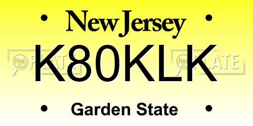 K80KLK New Jersey License Plate