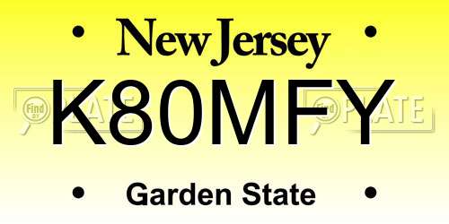 K80MFY New Jersey License Plate