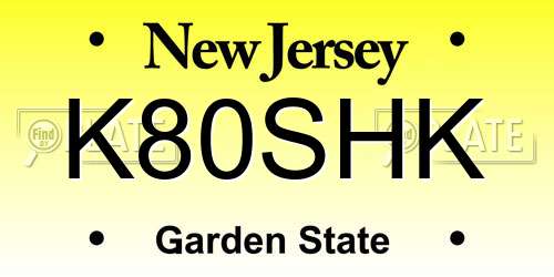 K80SHK New Jersey License Plate