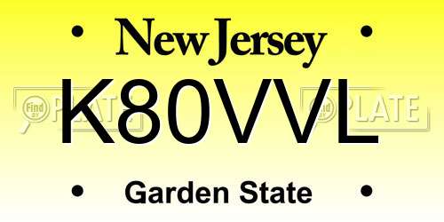 K80VVL New Jersey License Plate