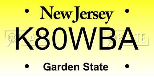 K80WBA New Jersey License Plate