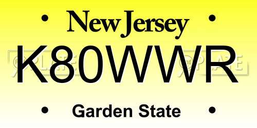 K80WWR New Jersey License Plate
