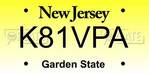 K81VPA New Jersey License Plate
