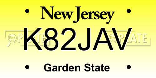 K82JAV New Jersey License Plate