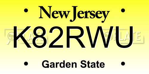K82RWU New Jersey License Plate