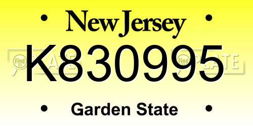 K830995 New Jersey License Plate