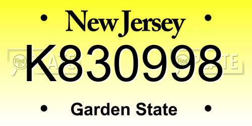 K830998 New Jersey License Plate