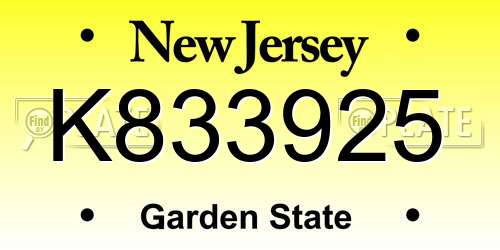 K833925 New Jersey License Plate