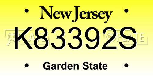 K83392S New Jersey License Plate