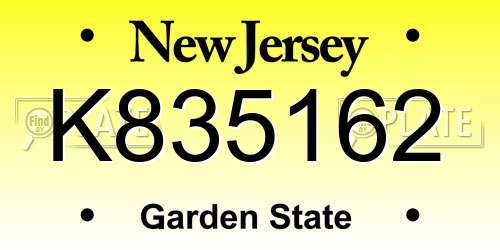 K835162 New Jersey License Plate