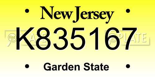 K835167 New Jersey License Plate