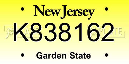 K838162 New Jersey License Plate