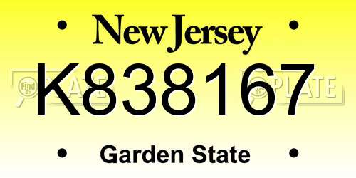 K838167 New Jersey License Plate