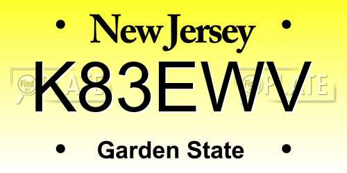 K83EWV New Jersey License Plate