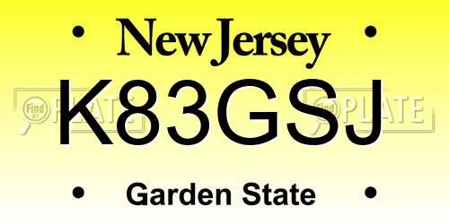 K83GSJ New Jersey License Plate