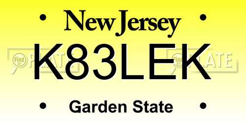 K83LEK New Jersey License Plate