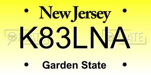K83LNA New Jersey License Plate