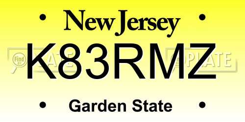 K83RMZ New Jersey License Plate