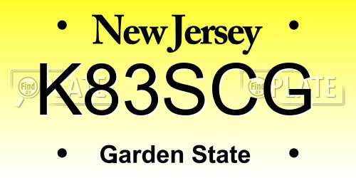 K83SCG New Jersey License Plate