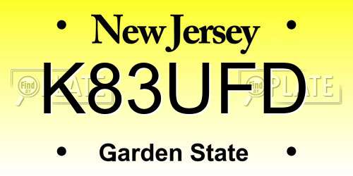 K83UFD New Jersey License Plate