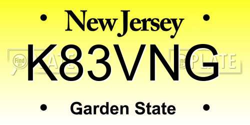 K83VNG New Jersey License Plate