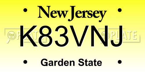 K83VNJ New Jersey License Plate