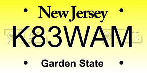K83WAM New Jersey License Plate