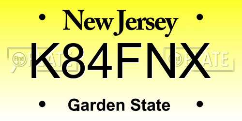 K84FNX New Jersey License Plate