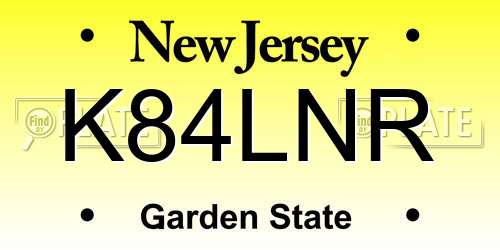 K84LNR New Jersey License Plate