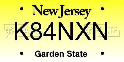 K84NXN New Jersey License Plate