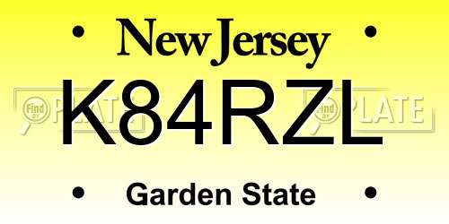 K84RZL New Jersey License Plate