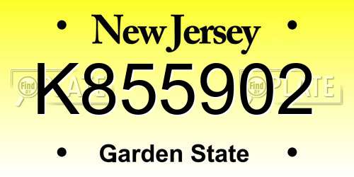 K855902 New Jersey License Plate